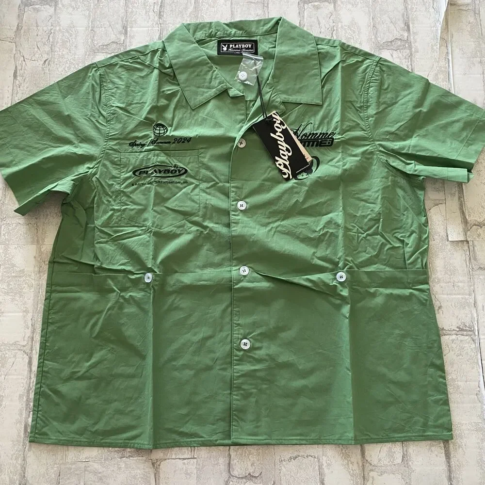 NWT Homme Femme Playboy Mint Green Button Up Collared Shirt Street Wear Sz L - Picture 3 of 8